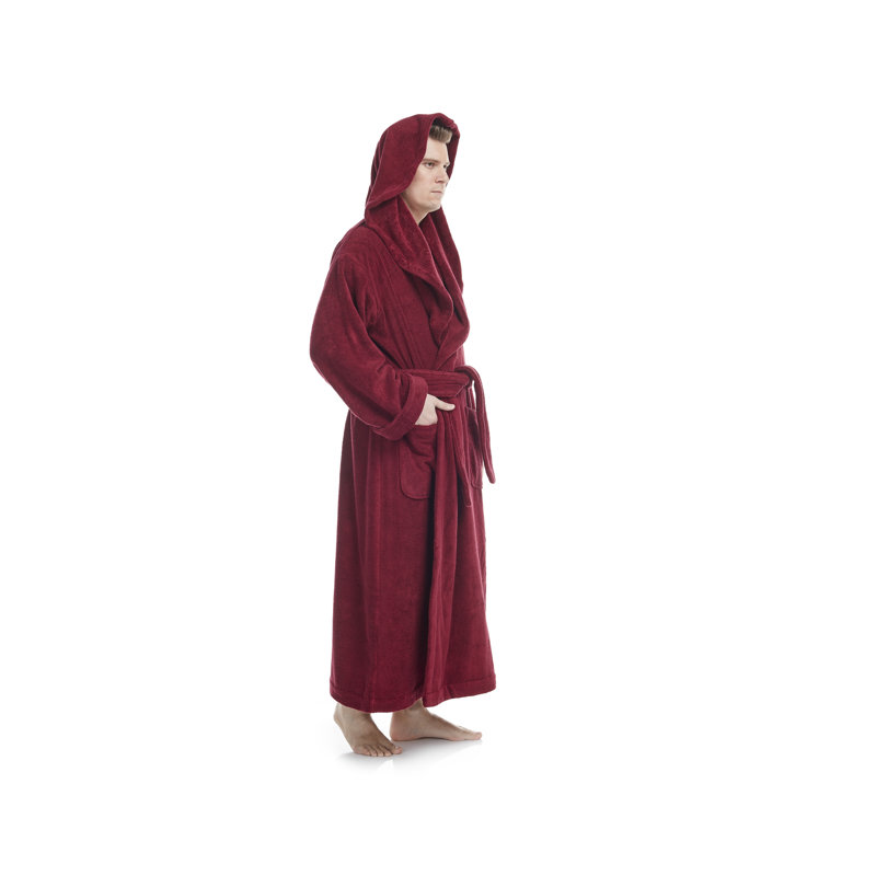Peignoir 100% coton éponge garçon / homme + cheville avec poches et capuche, TG, Bourgogne