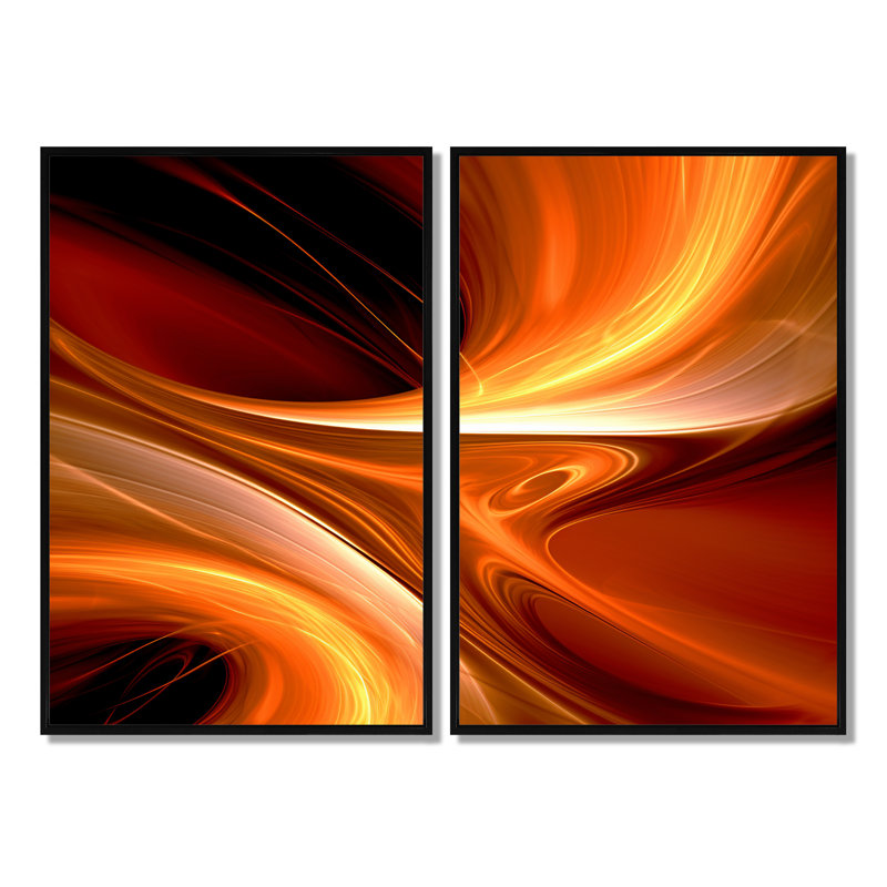 Conception abstraite orange chaleureuse fractale II - art mural moderne, Floater Framed Print without Mat, Black