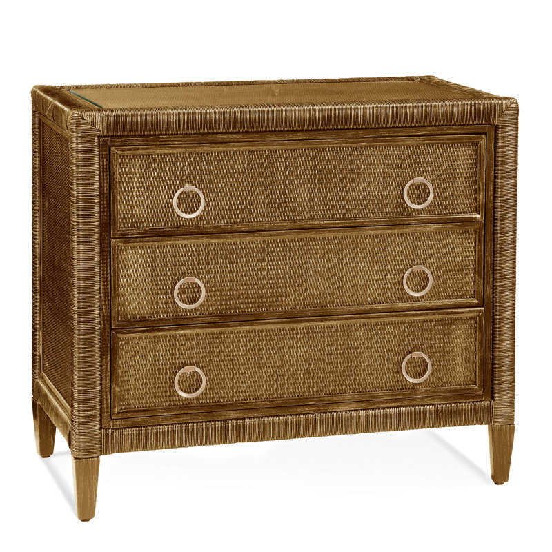Warwick 3-Drawer Wicker Chest, Honey, Satin Brass