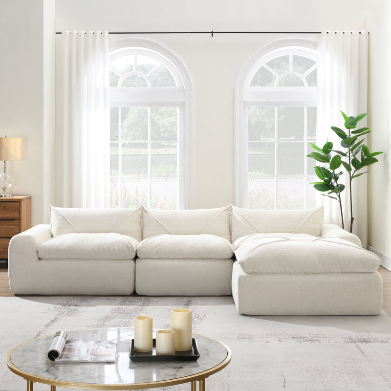 Canapé modulaire rembourré de 116 po Kentin Boneless, aucun assemblage requis, Blanc