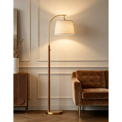 Lampe sur pied à arc Mid-Century moderne avec gradation continue, lampe sur pied réglable de 65 pouces avec abat-jour en lin pour le salon, la chambre à coucher, le bureau et le coin lecture