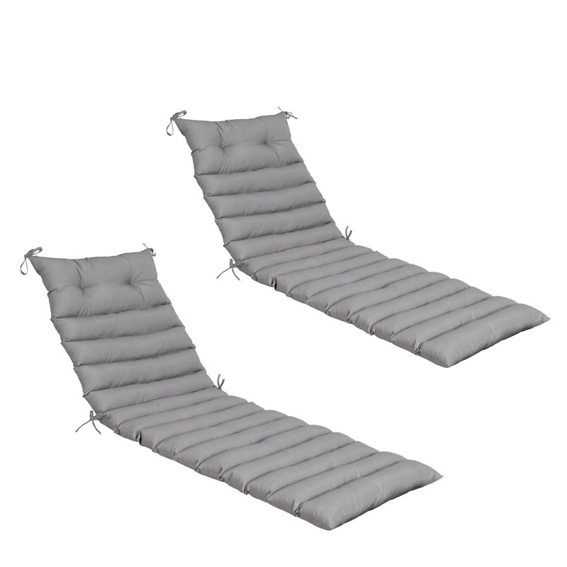 Ensemble de 2 coussins de chaise longue d'extérieur - Rembourrage de siège de patio gris résistant aux rayons UV avec attaches