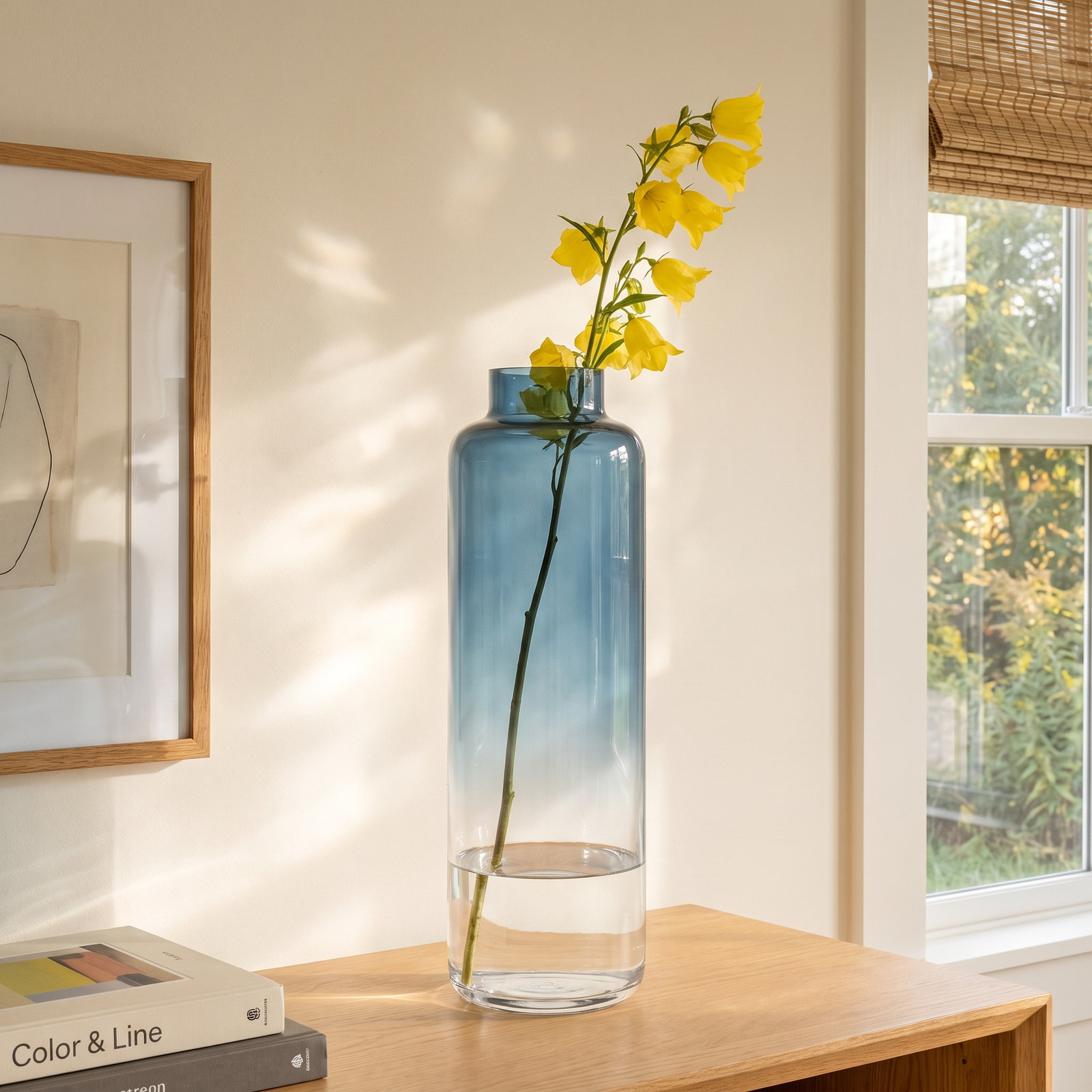 Magnolia Crystal Table Vase, overall height- 11", Steel Blue