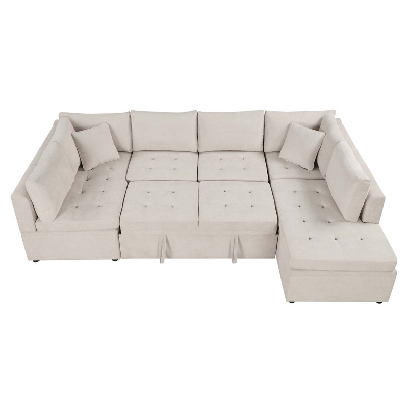Canapé en chenille avec accoudoirs carrés, Beige