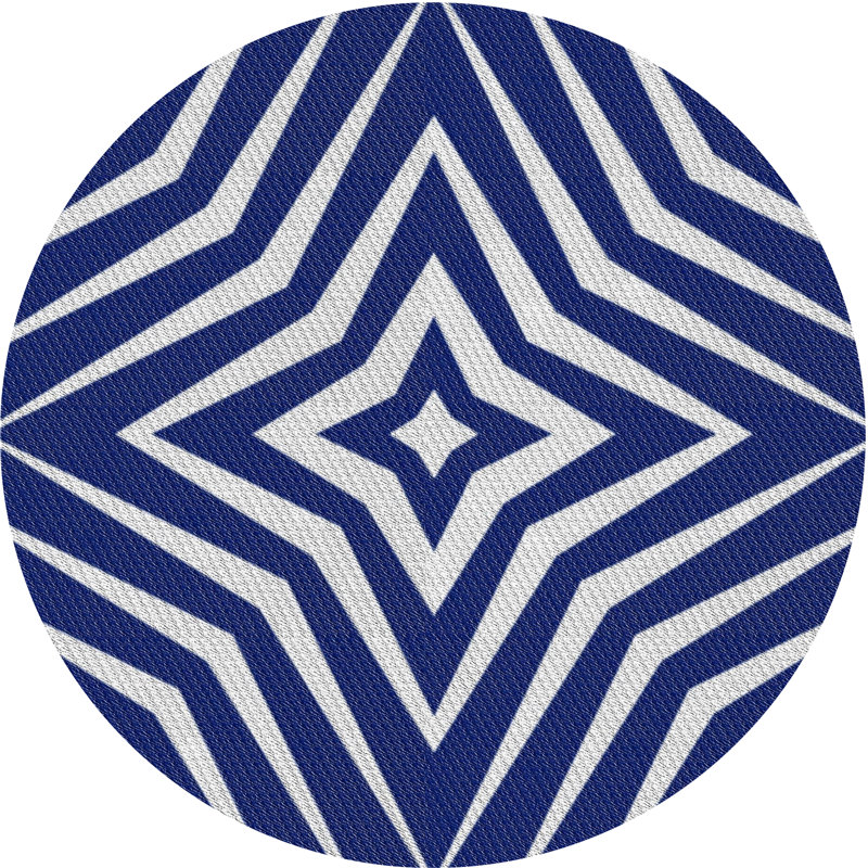 Tapis bleu/blanc à motifs Ulrike, Rond 6 pi