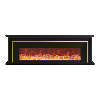 Black Solid Wood Freestanding TV Cabinet Fireplace