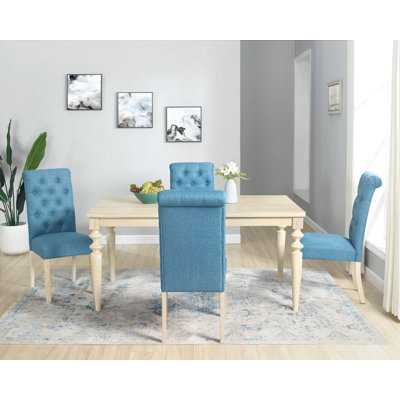 Dining Table Set, Dining Table Set, Turned-Leg Dining Table With Tufted Chairs