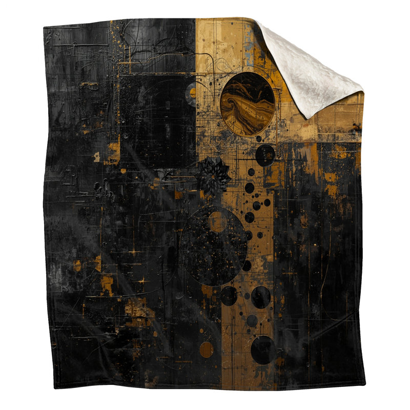Couvertures d'art abstrait noir et or, L 50 po x H 60 po
