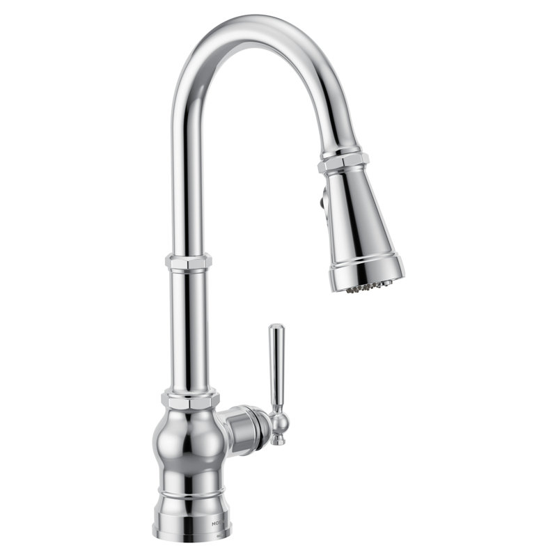 Chrome one-handle high arc pulldown kitchen faucet, Chrome