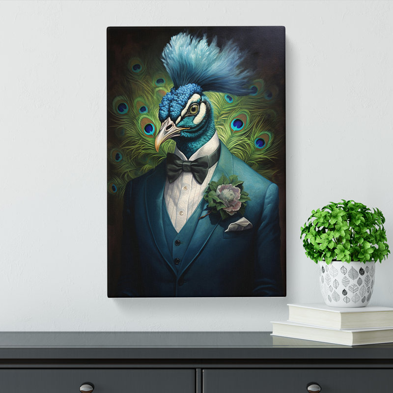 Peacock In A Suit Painting No.2 - Single Picture Frame Print, 60cm H x 40cm W x 3cm D