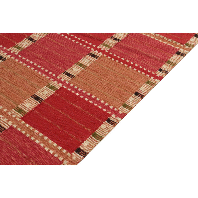 Scandinavian Rug In Red Pink, Beige Geometric Pattern By Rug & Kilim, Rectangle 6' x 9'