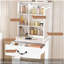 Mini coiffeuse moderne avec miroir éclairé à DEL et rangement dissimulé, tabouret rembourré, bureau de coiffeuse à luminosité réglable, tablettes à plusieurs niveaux résistantes à la poussière, blanc