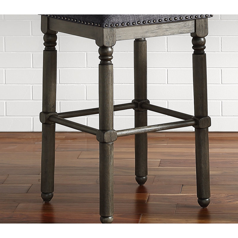 Grey Upholstered Counter Height Stools Of 2 - Fabric Seat With Nailhead Trim, Solid Wood And Plywood Construction, Rustic Chic Appeal, 16"w X 16"d 24.13"h, Assembly Required Stool Build,