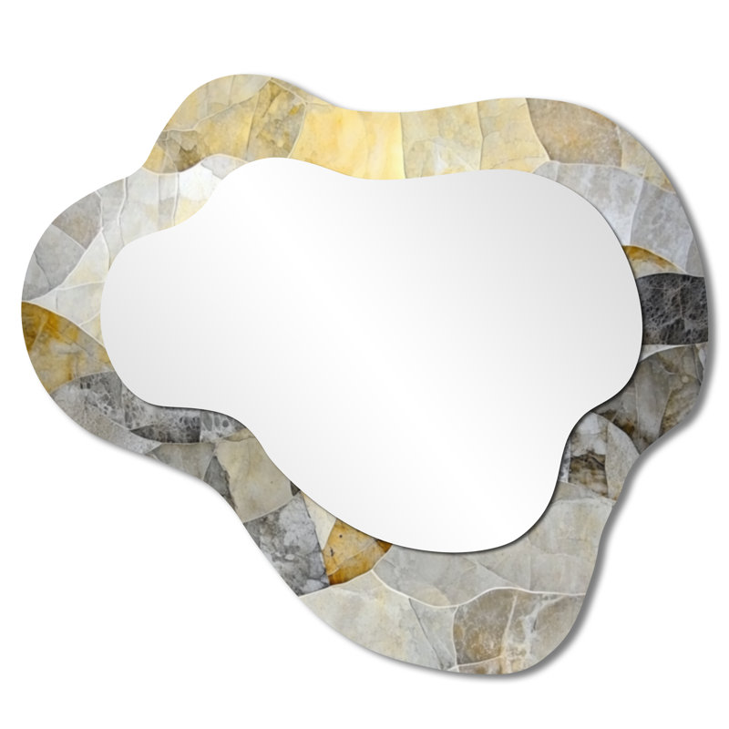 Grand miroir mural doré Glam Wavy - Perspect Marble Shift, imprimé sur métal, 25" x 28"