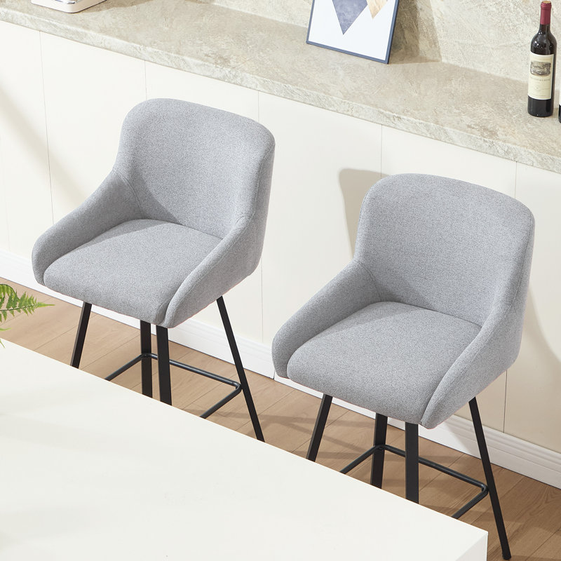 Versatile 26-Inch Upholstered Counter Stools - Ideal for Kitchen Islands and Home Bars, Light Gray
