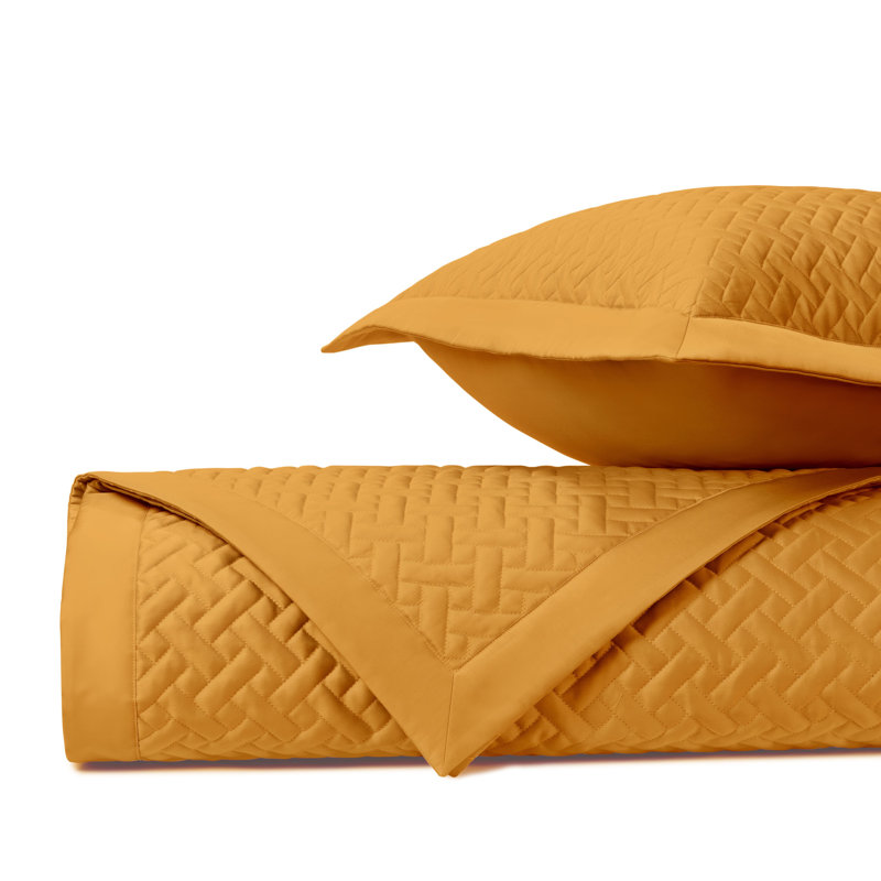 Basketweave Quilted Sateen Coverlet Set, Marigold, King Quilt + 2 King Shams