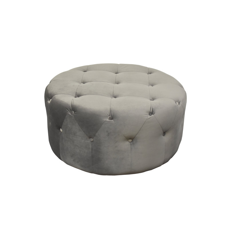 Wendell 94cm Wide Tufted Round Solid Colour Cocktail Ottoman, Grey