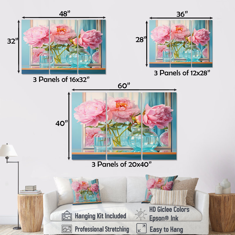 Ensemble de décorations murales à motif de bouquets assortis, etc., H 28 po x l 36 po x P 1 po, Toile tendue
