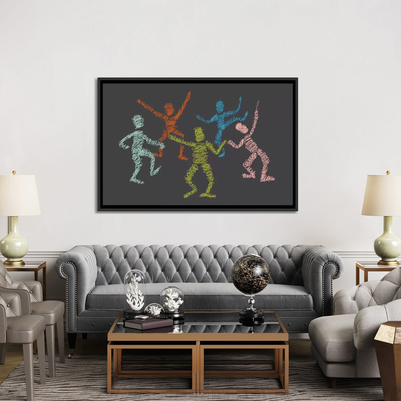 « danse fièvre », impression sur toile tendue, H 40 po x l 60 po x P 1,5 po, Toile avec cadre noir, Pas de tapis