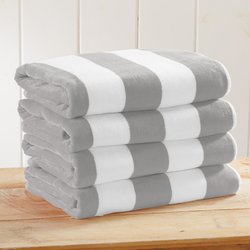 100% Cotton Absorbent & Quick-Dry Cabana Beach Towels, Light Gray