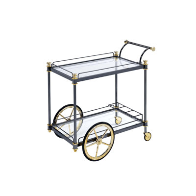 Chariot de service en verre transparent et noir / doré Cyrus