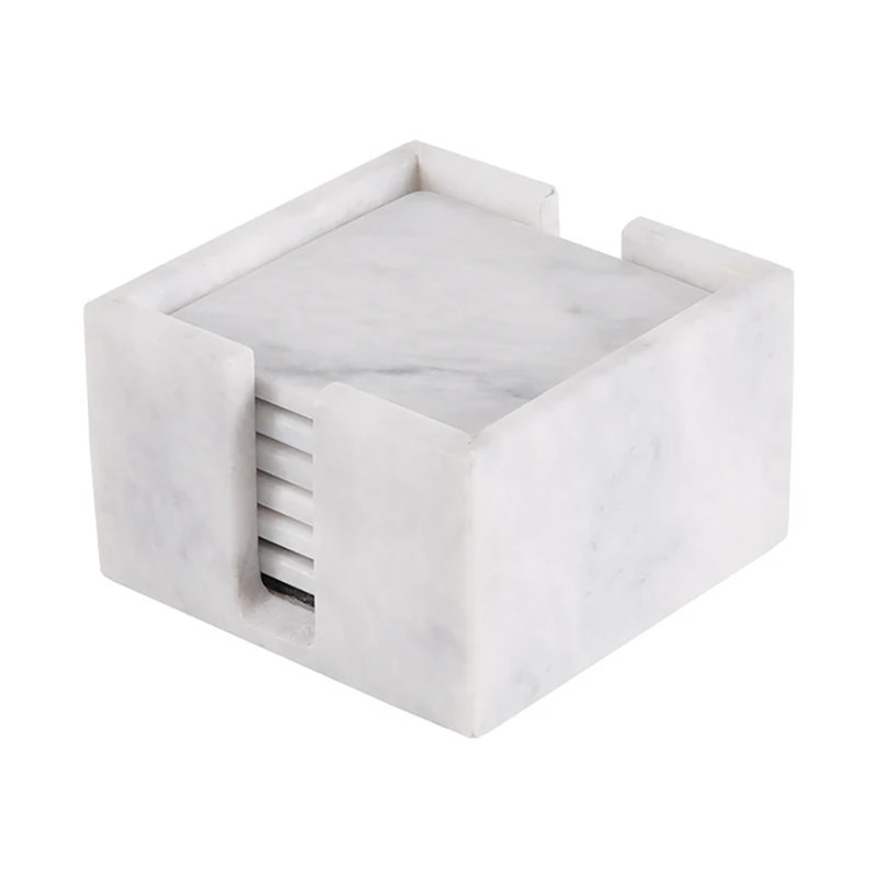 1 ensemble de sous-verres carrés en marbre avec support