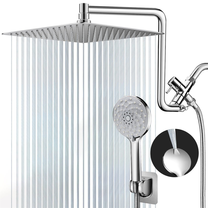 Upgraded Dual Showerhead System – 12-Inch Rainfall Shower Combo With Adjustable Extension Arm & 6-Setting Handheld Spray (High-Pressure For Low Water Flow)