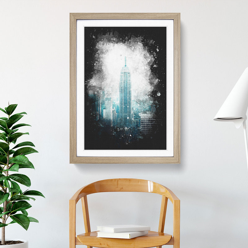 Empire State Building In New York - Single Picture Frame Painting on MDF, 33cm H x 24cm W x 2cm D, Oak Framed