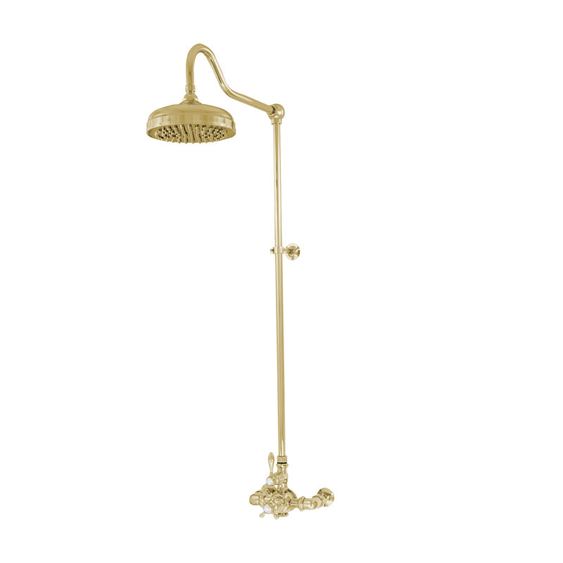 Exposed Thermostatic Shower System 52" Wall Mounted with 1.75 GPM Hand shower and Lever/Cross Handles, Supercoat Brass