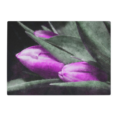 Tempered Glass Bunch of Purple Tulips Chopping Board