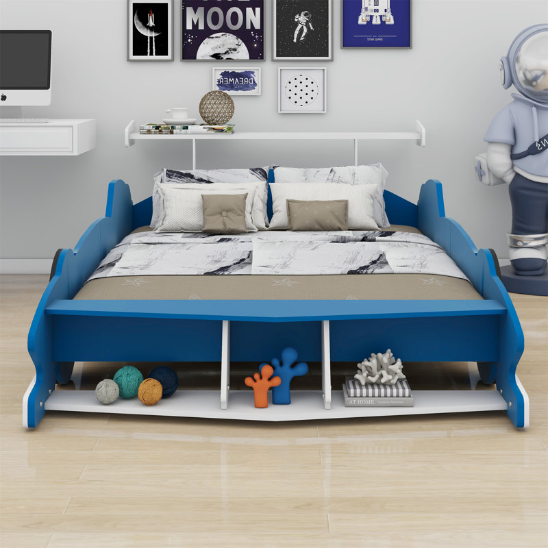 Lit plateforme avec roulettes Race, Bleu / blanc
