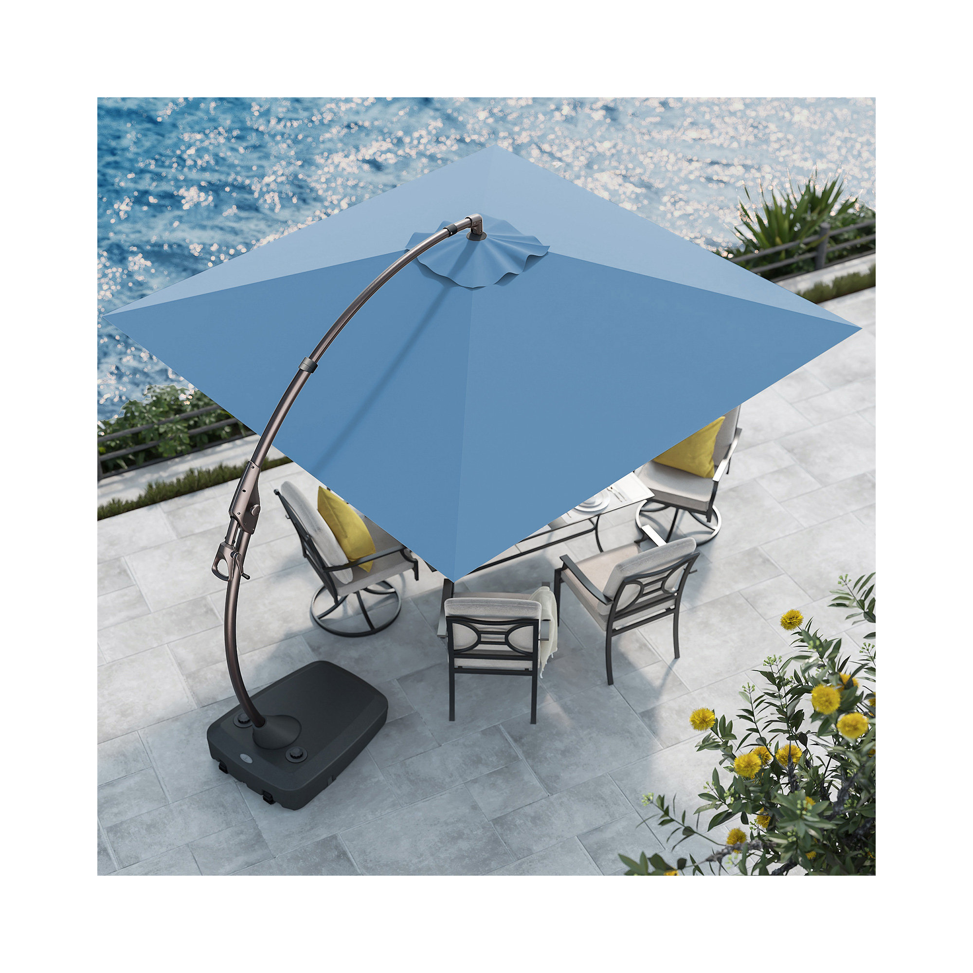 Desiree 9'10" Square Cantilever Sunbrella Umbrella, Canvas Sapphire Blue