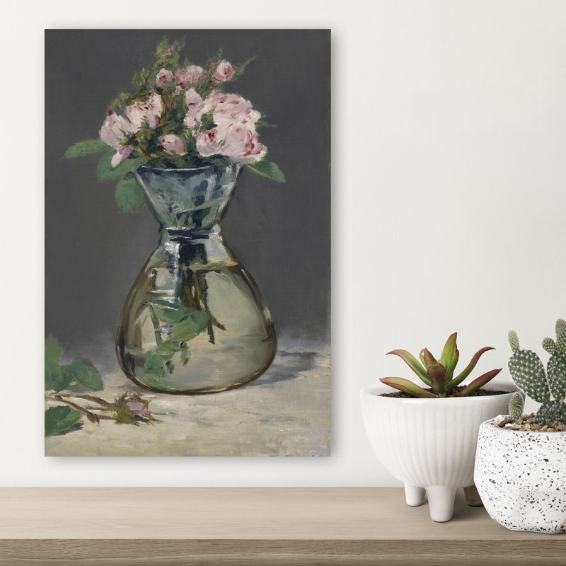 Moss Roses In A Vase, 1882 Impressionist Abstract Contemporary Rose Wall Art Print, 45.72cm H x 30.48cm W