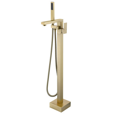 Freestanding Tub Faucet With Handheld Shower Single Hole Stainless Steel Bathtub Faucet Modern Single Handle Floor Mounted Tub Fillers