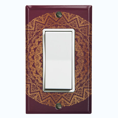 Metal Light Switch Plate Outlet Cover (Maroon Mandala Meditation - Single Rocker)