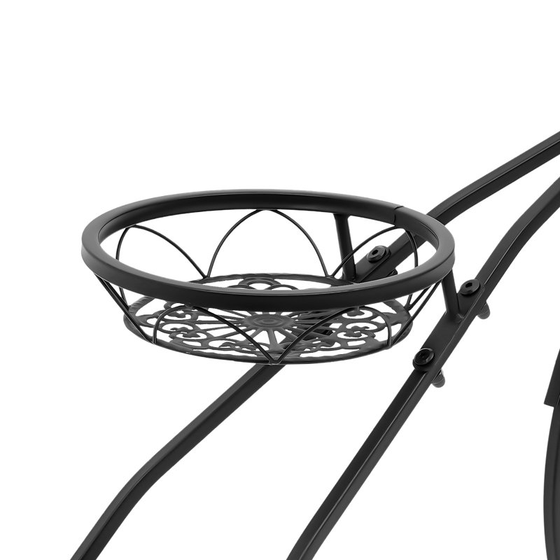 Support pour plante à vélo à 3 niveaux, tablette de coin en métal à 3 roulettes, noir, Noir