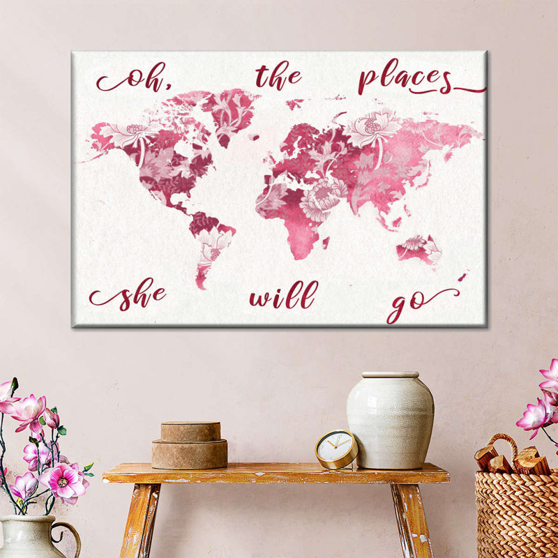 «Places She Will Go World Map», reproduction sur toile tendue, H 8 po x l 12 po x P 1 po