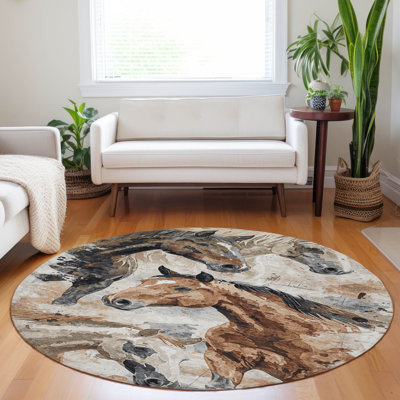 Machine Washable Indoor/Outdoor Cinead ACN1720 Beige Rug