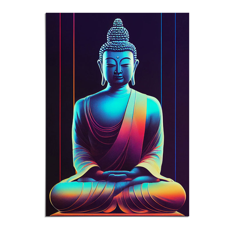 Buddha in Neon - Wall Art, 29.7cm H x 21cm W, Paper, No Matte