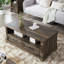 Table basse en bois de 48 po pour le salon, table basse de style campagnard avec rangement, table de centre rustique pour le salon avec 4 tiroirs, table basse de style campagnard et industriel pour la maison (chêne rustique foncé)
