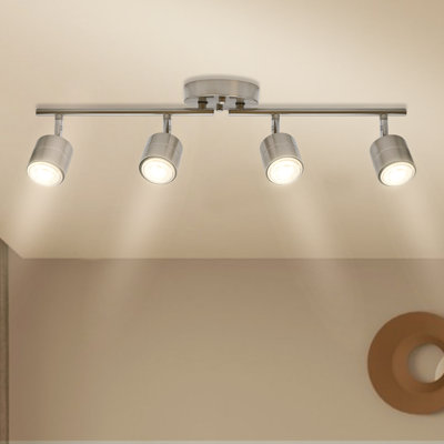 4-Light Track Light, Brushed Nickel Fixed Track Rail with Cylinder Head and Gu10 Bulb