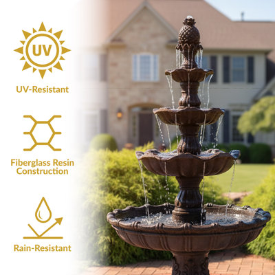 Keltner Weather-Resistant Resin Traditional 4-Tiered Outdoor Water Fountain - Dark Chestnut