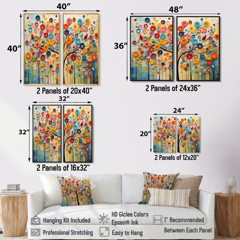 Colourful Abstract Tree 3 - Blue Art Prints On Canvas, Black, 36" H x 48" W, Floater Framed Print