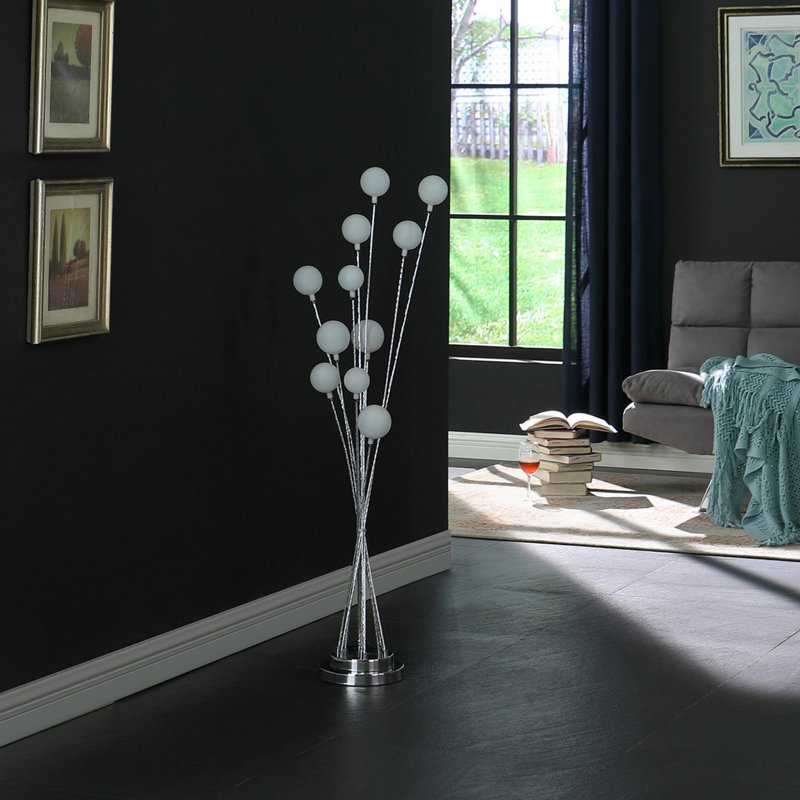 11-Light Acrylic Globe LED Floor Lamp, Silver