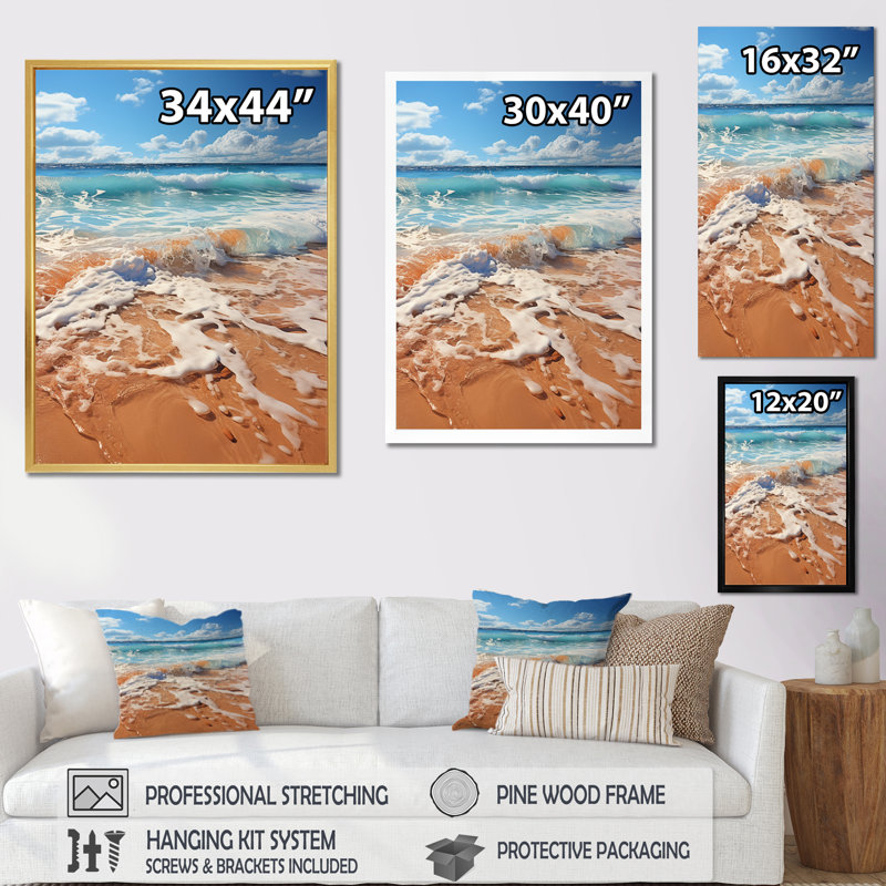 «Beach Photo Sunlit Coastline VII», reproduction d'un seul cadre photo sur toile, H 40 po x l 30 po x P 1,5 po, Naturel