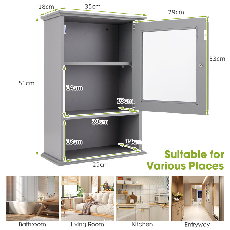 Alyose Glass Wall Bathroom Cabinet, Grey