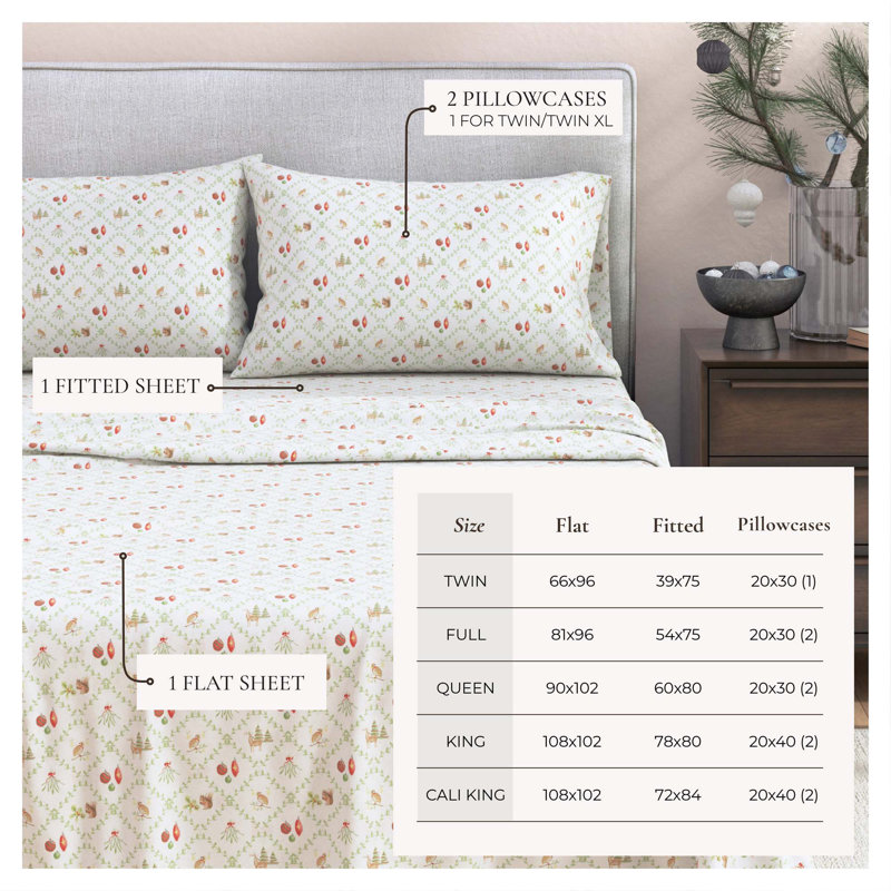 Ensemble de draps 100% flanelle de coton, Ensemble de draps pour lit simple avec 1 taie d'or, Fête treillis