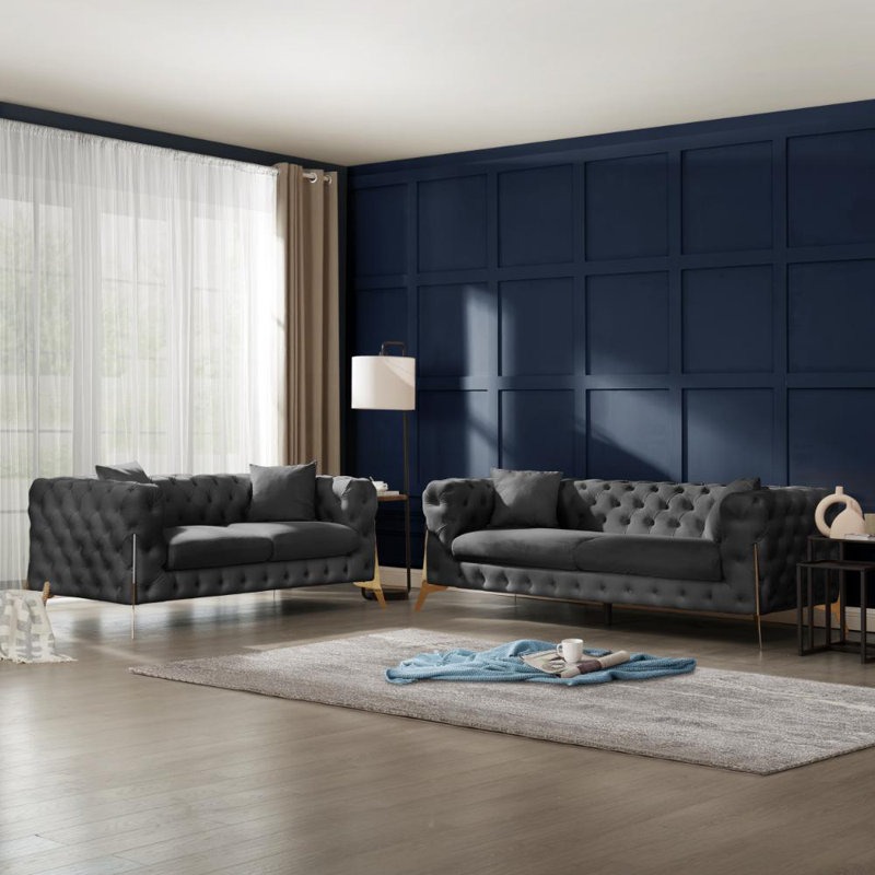 Spiceland 2 Seater Velvet Sofa, Grey