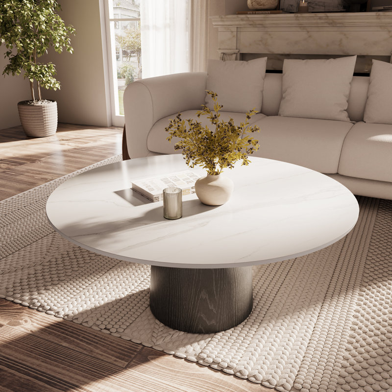 Coffee Table Faux Marble Wooden Side Table Modern Center Table 35.43"/41.73" For Living Room Office Cafe, Gray/White