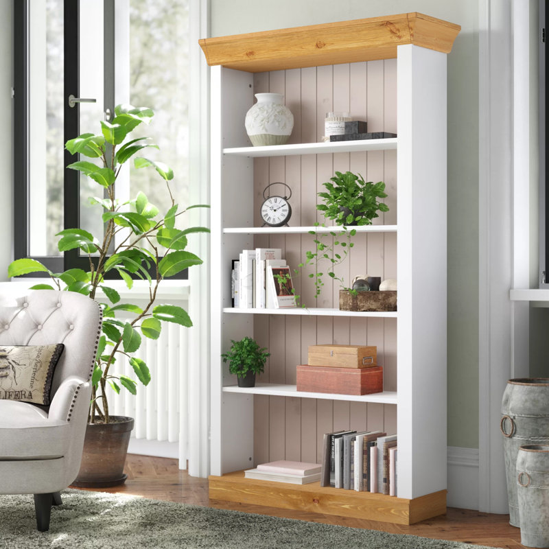 Kelly 202.1 cm H x 108 cm W Solid Wood Standard Bookcase, Stained and varnished White/Brown
